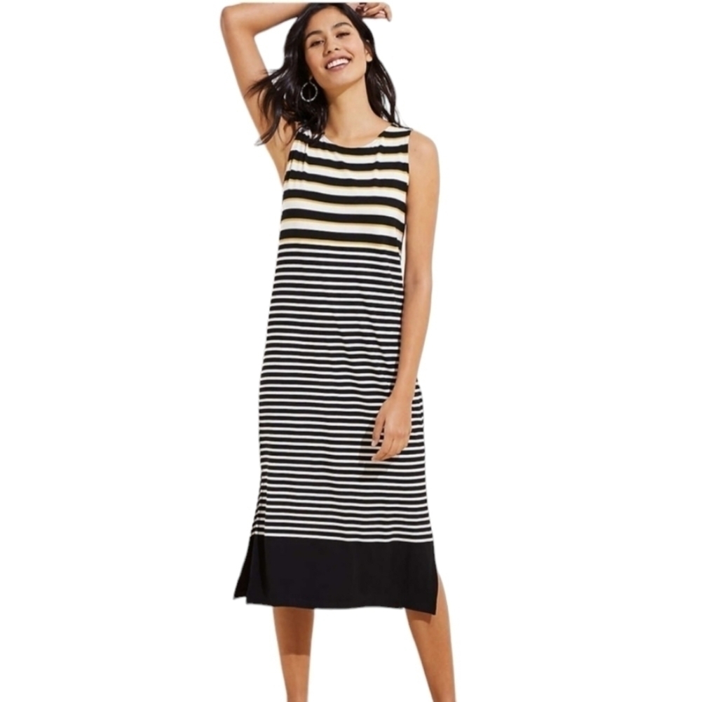 3 X 25 Ann Taylor LOFT Women's Striped tank Midi Dress Cutout back black-white